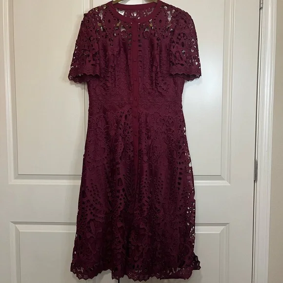 ANTONIO MELANI Burgundy Lace Midi Dress - Picture 1 of 13